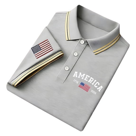 Men's 4th of July Graphic Polo Shirts Patriotic 250th Anniversary Shirt Short Sleeve Casual Comfort Fit Commemorative Print Collared Shirt For Independence Day Anniversary Celebration Grey 4XL