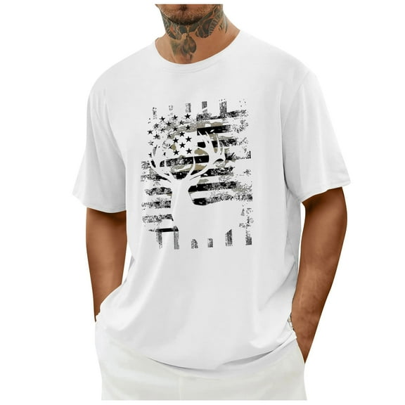 Men's 4th of July Patriotic Graphic Tee - Red White Stripe Crew Neck Blouse, Loose Fit Lightweight T-Shirt for Independence Day Celebrations & Summer Casual Wear