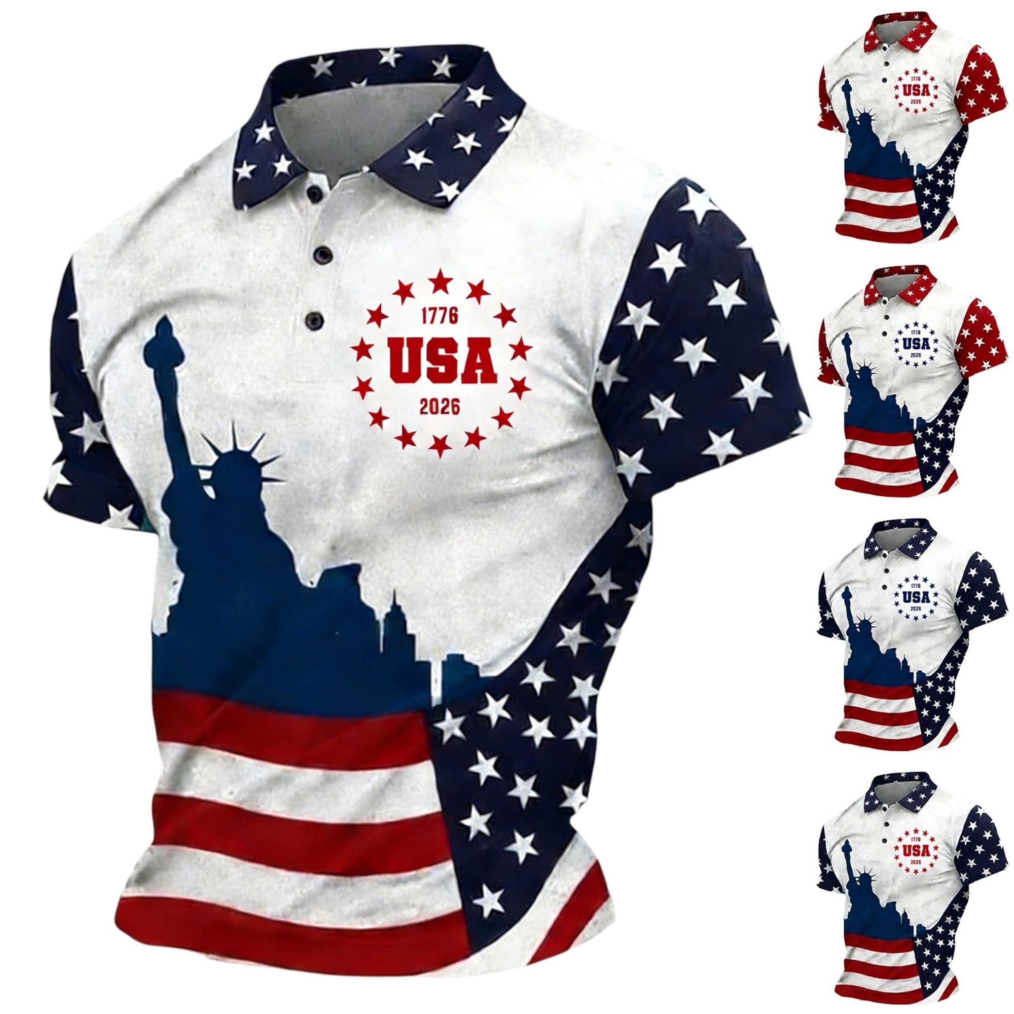 Men's 4th of July Patriotic Polo Shirts 1776-2026 American Flag Print ...