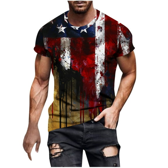 Men's 4th of July Patriotic T-Shirt - Funny American Flag Graphic Crewneck Tee, Moisture-Wicking Short Sleeve Top for Running, Hiking & Summer Camping, Memorial Day Independence Gift