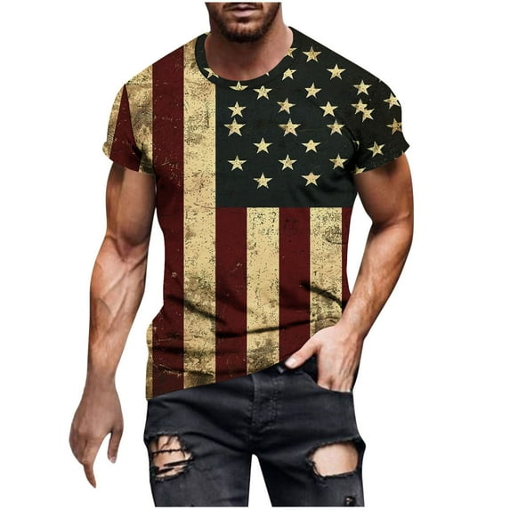 Men's 4th of July Patriotic T-Shirt - Funny American Flag Graphic Crewneck Tee, Moisture-Wicking Short Sleeve Top for Running, Hiking & Summer Camping, Memorial Day Independence Gift