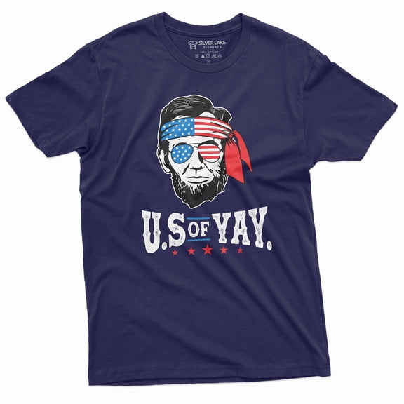 Men's 4th of July Abraham Lincoln T-shirt Patriotic U.S of YAY USA flag cool independence day shirt (XX-Large Navy Blue)