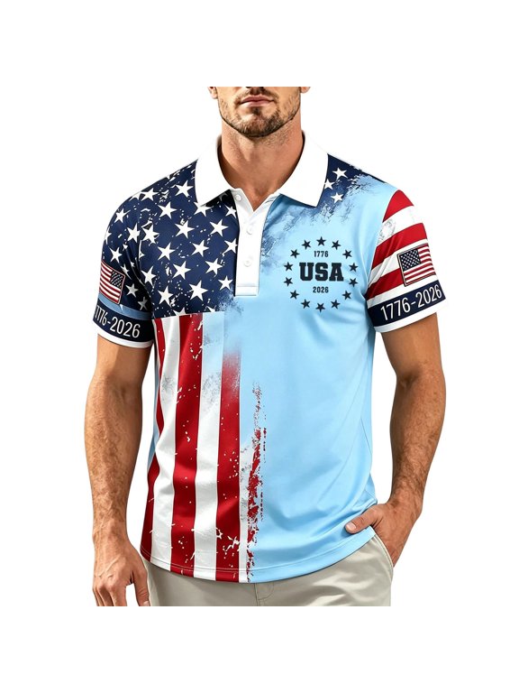 Men's 4th of July Patriotic Polo Shirt 250th Anniversary American Flag Quick Dry Golf Top