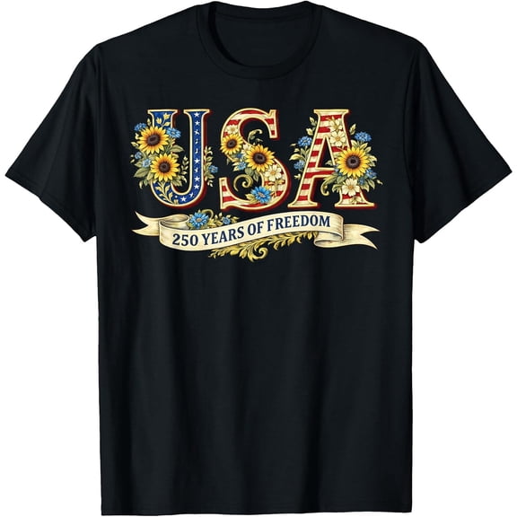 Men's 4th of July Patriotic Sunflower 250 Anniversary USA T-Shirt, Comfortable Breathable Soft Tee, Men's 100% Cotton Graphic T-Shirt 180gsm