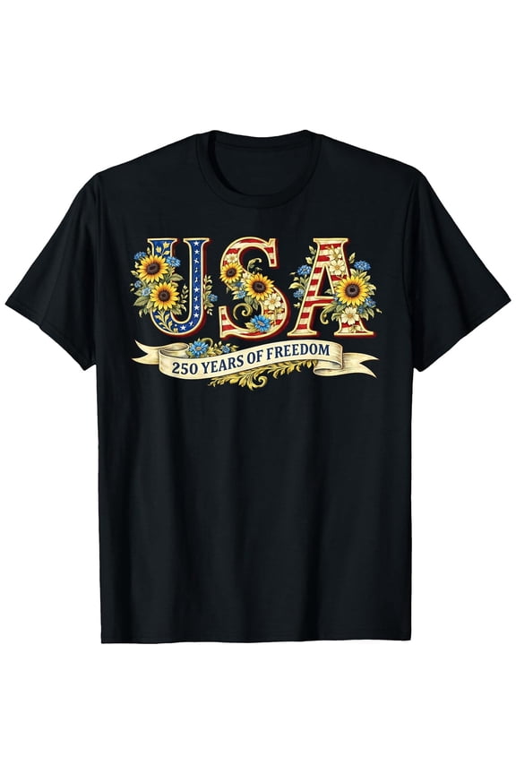 Men's 4th of July Patriotic Sunflower 250 Anniversary USA T-Shirt, Comfortable Breathable Soft Tee, Men's 100% Cotton Graphic T-Shirt 180gsm