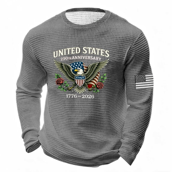 Men's 4th of July Shirts 250 Anniversary USA Sweatshirt with Eagle Print Neck Loose Pullover Tops Long Sleeve Patriotic Shirts