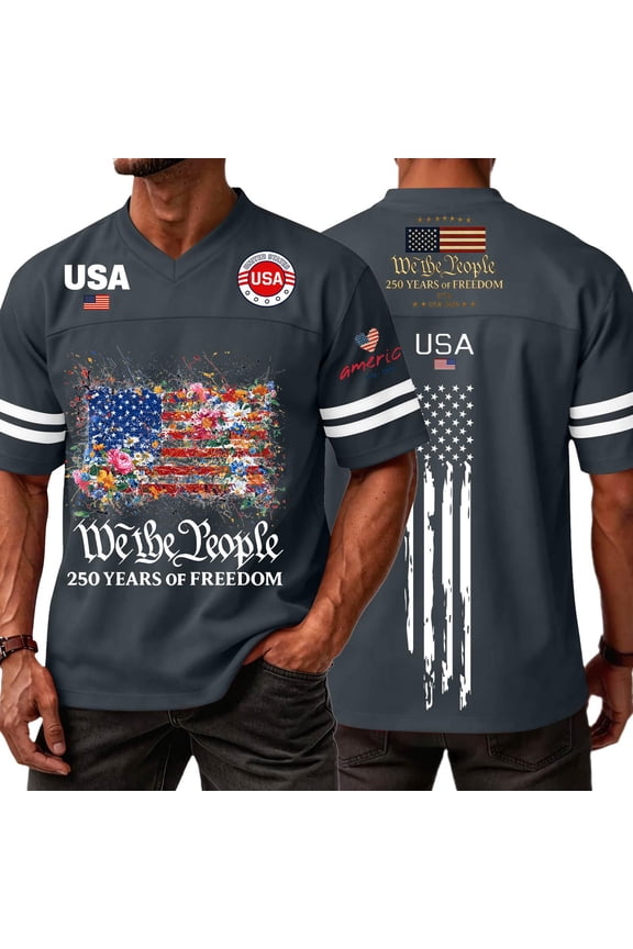 Men's 4th of July USA Flag Football Jersey Memorial Day 250 Anniversary Red White Blue American Patriotic Shirt