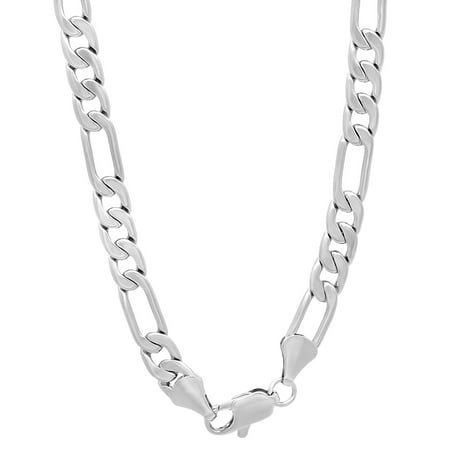 Men's 5.3mm Rhodium Plated Flat Figaro Chain Necklace, 24 inches