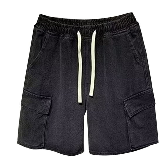 Men's 5" Denim Cargo Shorts, Casual Washed Pants for Summer. Cotton Work Shorts with Pocket, Casual Workout Shorts for Men, Beltless (Black, 3XL)