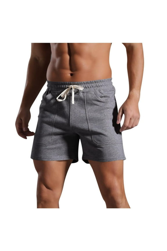 Men's 5" Inseam Cotton Athletic Shorts Summer Moisture Wicking Workout Short Pants Casual Elastic Waist Drawstring Muscle Fit Bodybuilding Shorts with Large Pockets