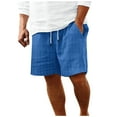 thumbnail image 1 of Men's 5" Linen Muslin Shorts, Beach Pants with Pockets, Fashionable Casual Pants Made of Stretch Fabric with Straight Leg and Drawstring (Blue, S), 1 of 8