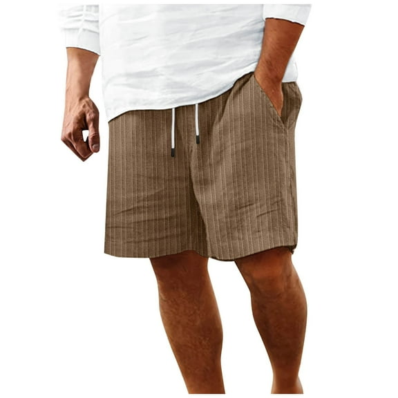 Men's 5" Linen Muslin Shorts, Beach Pants with Pockets, Fashionable Casual Pants Made of Stretch Fabric with Straight Leg and Drawstring (Coffee, S)