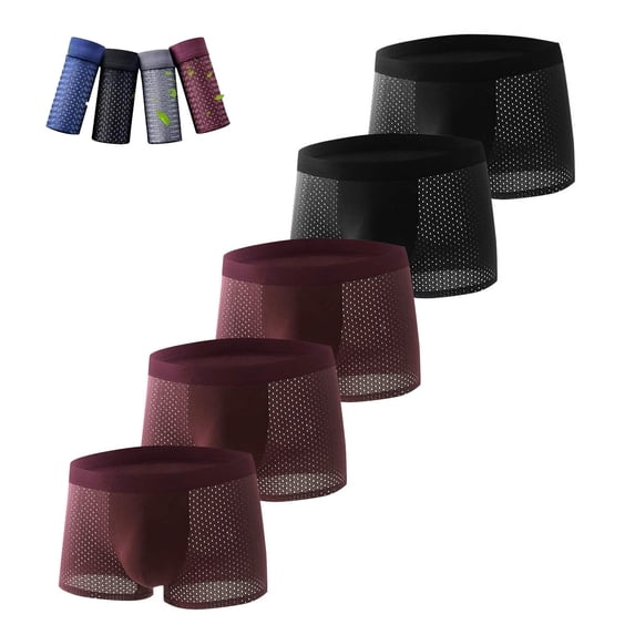 Men's 5-Pack Big & Tall Underwear Ice Silk Mesh Boxer Briefs Breathable Cool Comfortable Soft Underwear