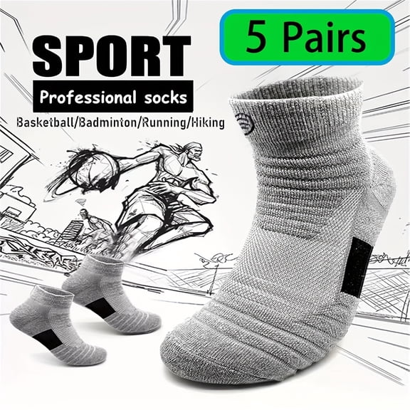Men’s 5-Pack Cushioned Athletic Grey Crew Socks – Breathable, Moisture-Wicking, Anti-Odor & Durable Sport Socks for Running, Hiking, Training