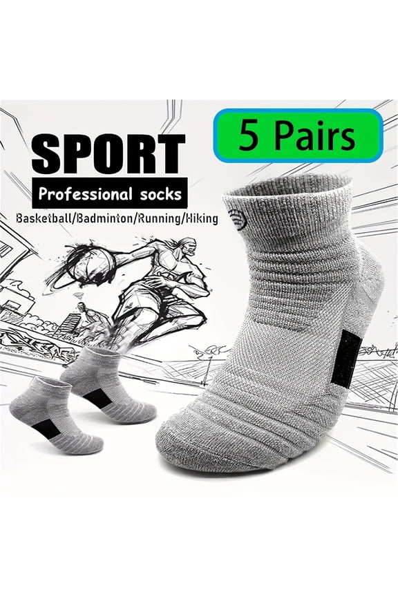 Men’s 5-Pack Cushioned Athletic Grey Crew Socks – Breathable, Moisture-Wicking, Anti-Odor & Durable Sport Socks for Running, Hiking, Training