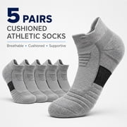 Men s 5-Pack Cushioned Athletic Grey Crew Socks   Breathable, Moisture-Wicking, Anti-Odor & Durable Sport Socks for Running, Hiking, Training