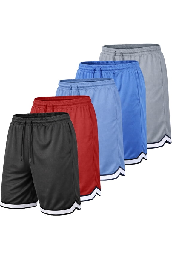Men's 5-Pack Lightweight Breathable Moisture Wicking Mesh Shorts