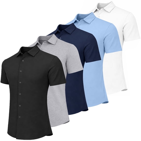 Men’s 5-Pack Modern-Fit Short Sleeve Knit Button Down Shirts (Size:- S-3XL)