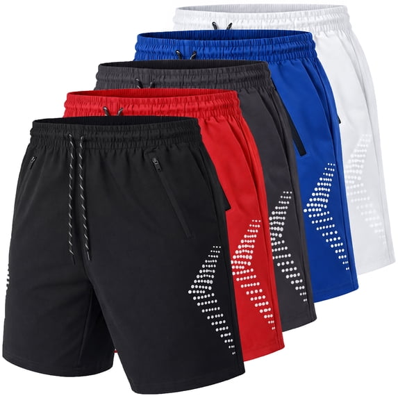Men's 5-Pack Performance Training Shorts With Zipper Pockets (Sizes, S to 2XL)
