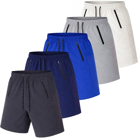 Men's 5-Pack Performance Training Shorts With Zipper Pockets (Sizes, S to 2XL)