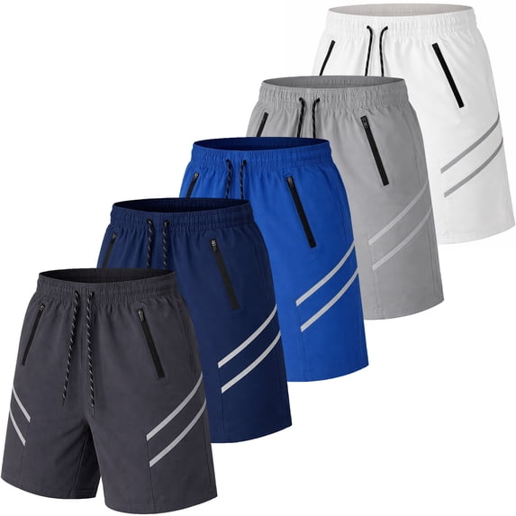 Men's 5-Pack Performance Training Shorts With Zipper Pockets (Sizes, S to 2XL)