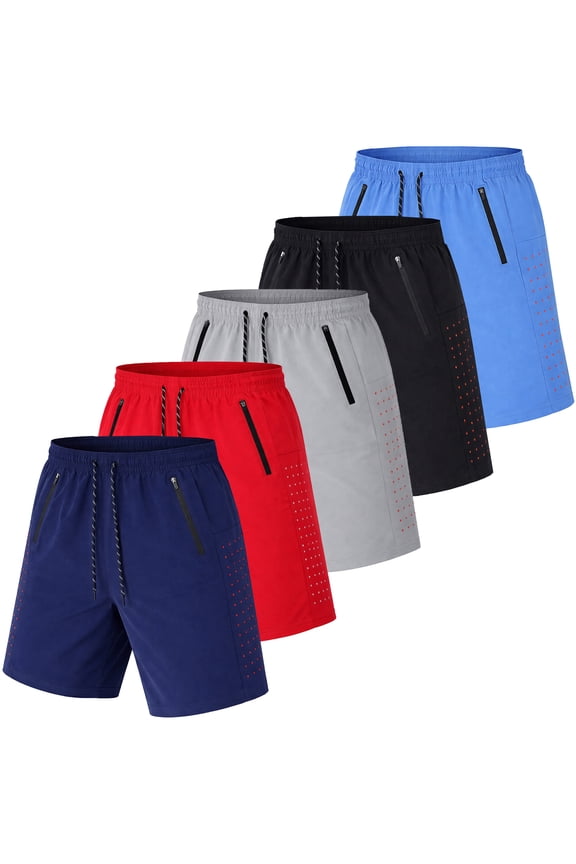 Men's 5-Pack Performance Training Shorts With Zipper Pockets (Sizes, S to 2XL)