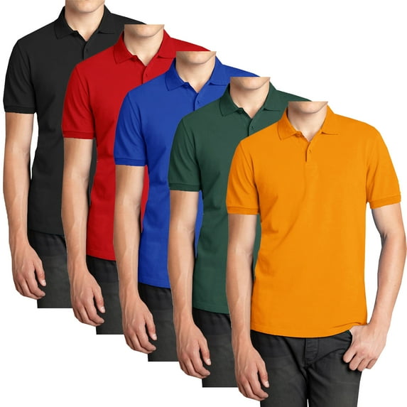 Men’s 5-Pack Short Sleeve Pique Polo Shirt – Modern-Fit Casual & Golf Shirt (Sizes: S-3XL)