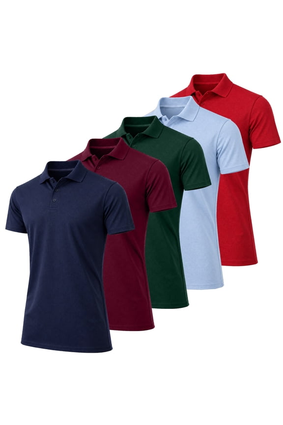 Men’s 5-Pack Short Sleeve Pique Polo Shirt – Modern-Fit Casual & Golf Shirt (Sizes: S-3XL)