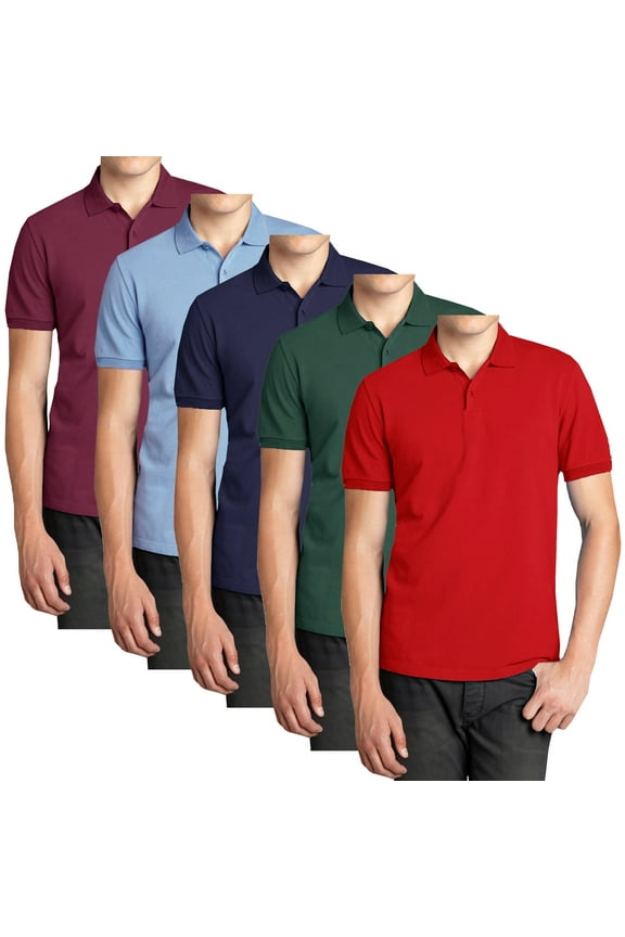 Men’s 5-Pack Short Sleeve Pique Polo Shirt – Modern-Fit Casual & Golf Shirt (Sizes: S-3XL)
