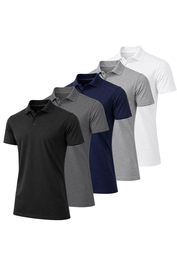 Men’s 5-Pack Short Sleeve Pique Polo Shirt – Modern-Fit Casual & Golf Shirt (Sizes: S-3XL)