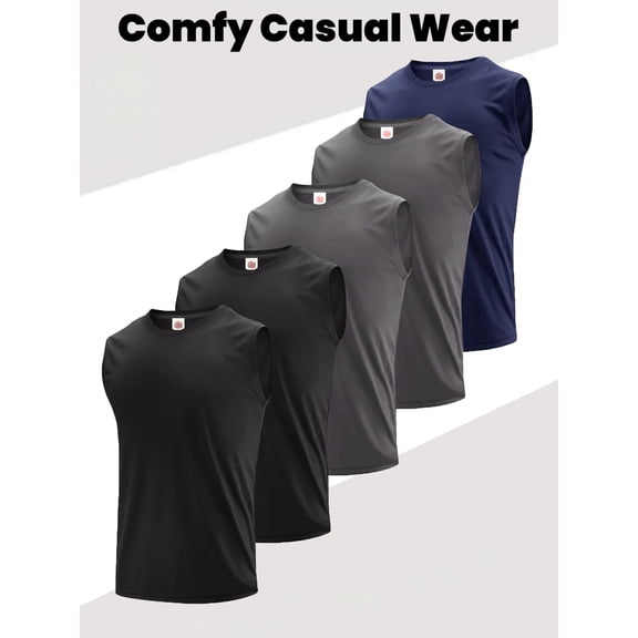 Men's 5 Pack Workout Tank Tops Sleeveless Gym Shirts Bodybuilding Fitness Muscle Tee Shirts