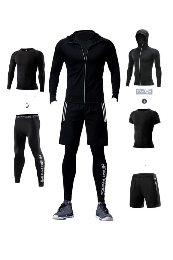 Men's 5-Piece Gym Set Quick-Dry Compression Suit for Running, Basketball, Training & Night Run