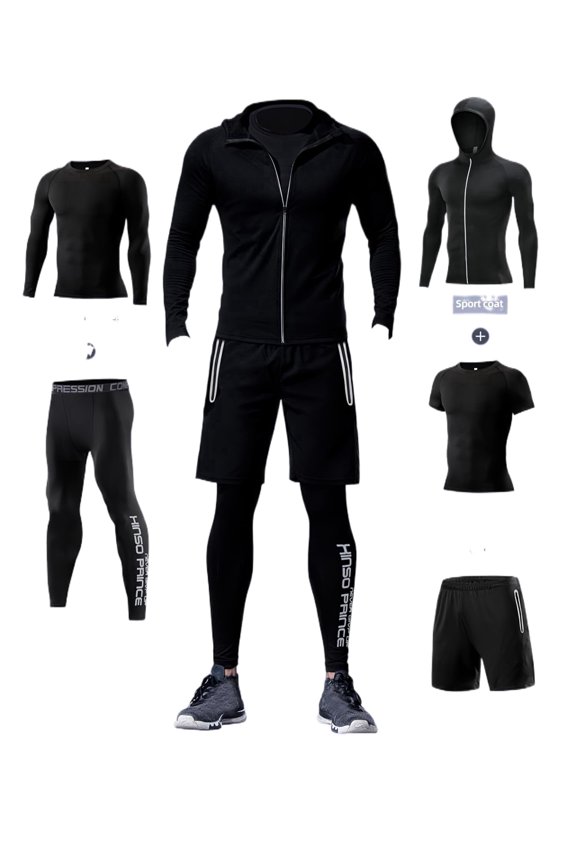Men's 5-Piece Gym Set Quick-Dry Compression Suit for Running, Basketball, Training & Night Run