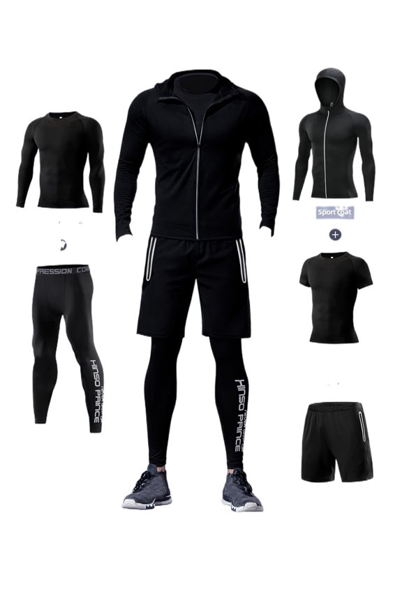 Men's 5-Piece Gym Set Quick-Dry Compression Suit for Running, Basketball, Training & Night Run