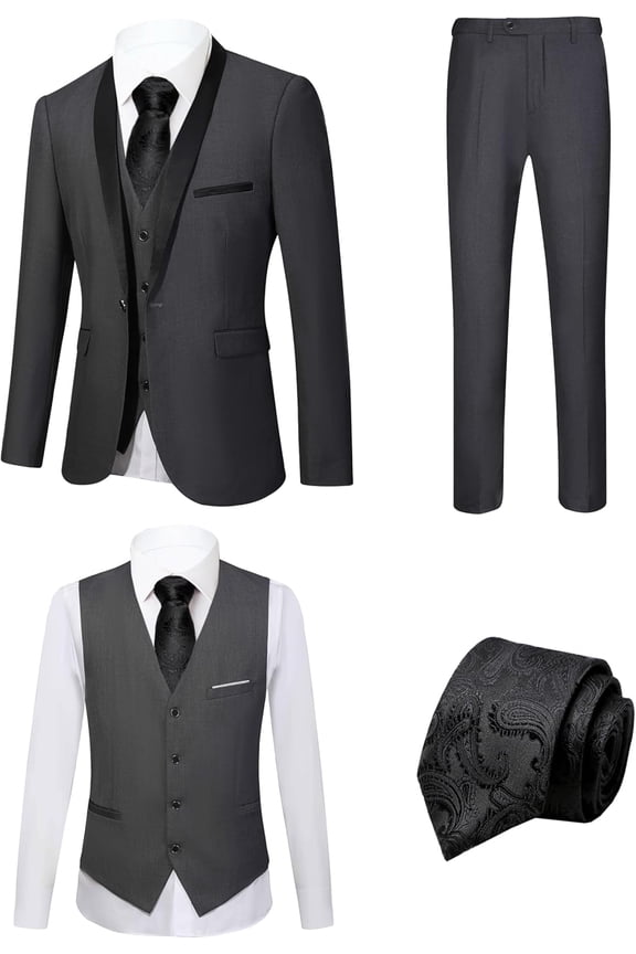 Men's 5 Piece Slim Tuxedos Prom Suit Male Groom Wedding Suit Tux Shawl Lapel One Button Jacket Vest Pants Shirt Set