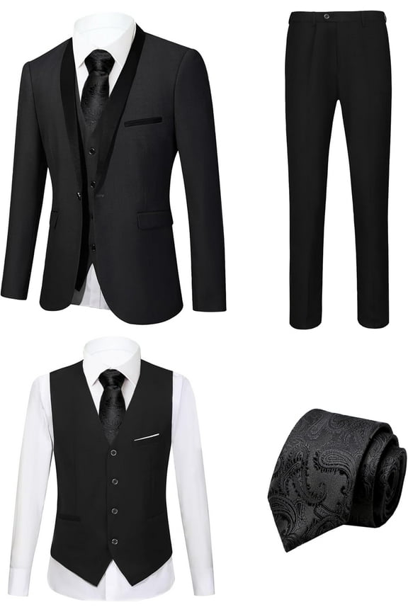 Men's 5 Piece Slim Tuxedos Prom Suit Male Groom Wedding Suit Tux Shawl Lapel One Button Jacket Vest Pants Shirt Set
