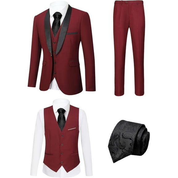 Men's 5 Piece Slim Tuxedos Prom Suit Male Groom Wedding Suit Tux Shawl Lapel One Button Jacket Vest Pants Shirt Set