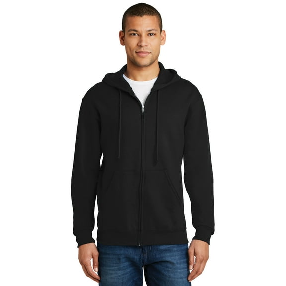 Men's 50/50 Nublend Fleece Full-Zip Black Hood (XL)