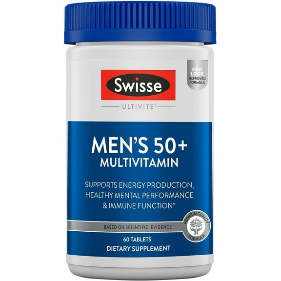 Swisse Men's Multivitamin for Men 50 & Over, Supports Overall Wellbeing, 60 Tablets