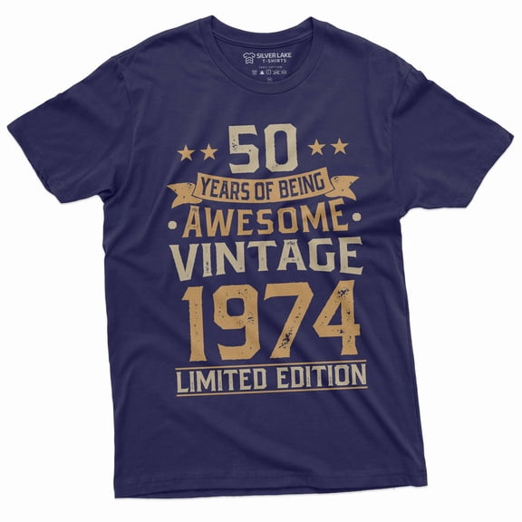 Men's 50 years of being awesome custom add your year T-shirt Birthday unique customizable tee (Medium Navy Blue)