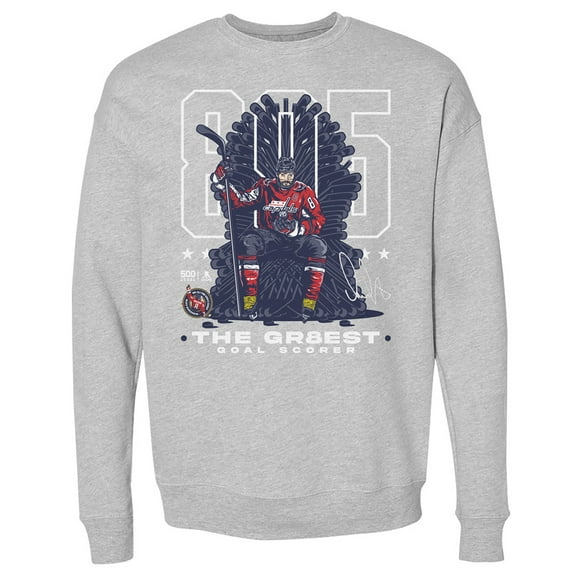 Men's 500 Level Alexander Ovechkin Heather Gray Washington Capitals NHL All-Time Leading Goal Scorer Throne Pullover
