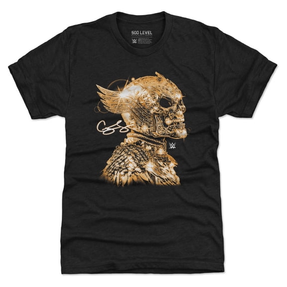 Men's 500 Level Black Cody Rhodes Gold Skull Mask Premium Tri-Blend T-Shirt