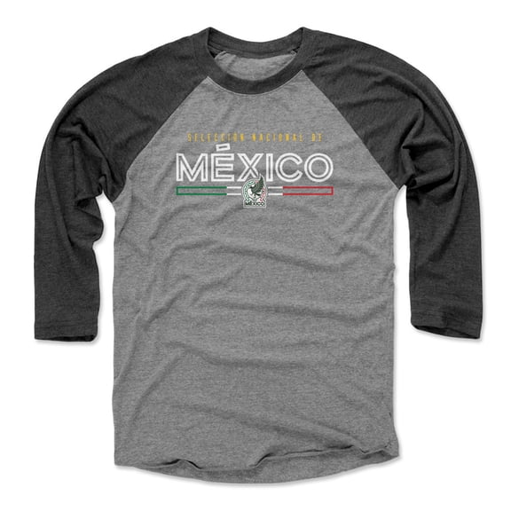 Men's 500 Level Black/Heather Gray Mexico National Team Inline 3/4-Sleeve Tri-Blend Baseball T-Shirt