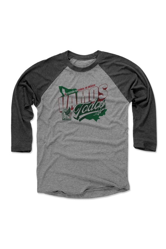 Men's 500 Level Black/Heather Gray Mexico National Team Vamos Todos Country 3/4-Sleeve Tri-Blend Baseball T-Shirt