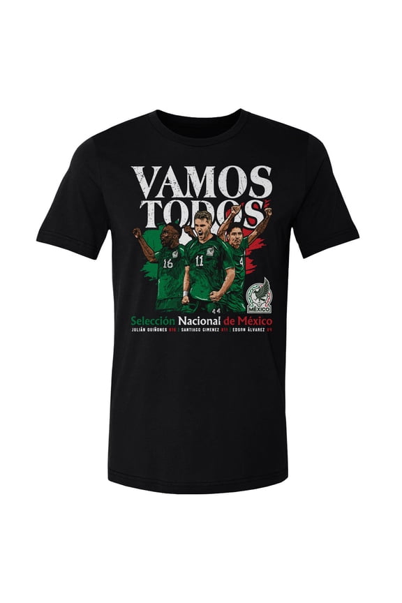 Men's 500 Level Black Mexico National Team Vamos Todos Juli-n Qui-ones, Santiago Gim-nez & Edson -lvarez T-Shirt