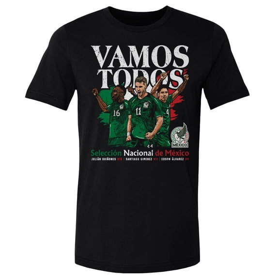 Men's 500 Level Black Mexico National Team Vamos Todos Juli-n Qui-ones, Santiago Gim-nez & Edson -lvarez T-Shirt