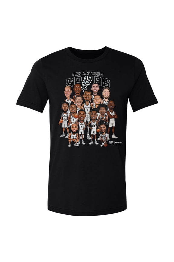 Men's 500 Level Black San Antonio Spurs 2026 NBA Playoffs Roster Caricature T-Shirt