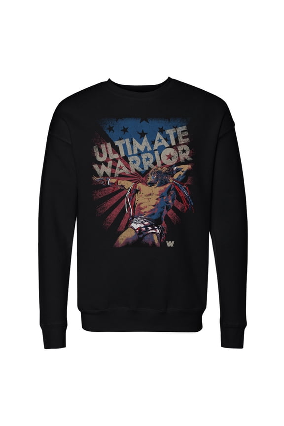 Men's 500 Level Black The Ultimate Warrior American Flag Pullover Sweatshirt
