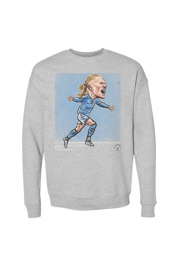 Men's 500 Level Erling Haaland Heather Gray Manchester City Cartoon Player Pullover Crewneck Sweatshirt