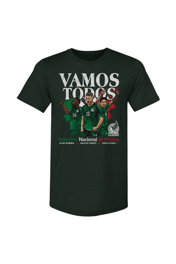 Men's 500 Level Forest Green Mexico National Team Vamos Todos Juli-n Qui-ones, Santiago Gim-nez & Edson -lvarez T-Shirt